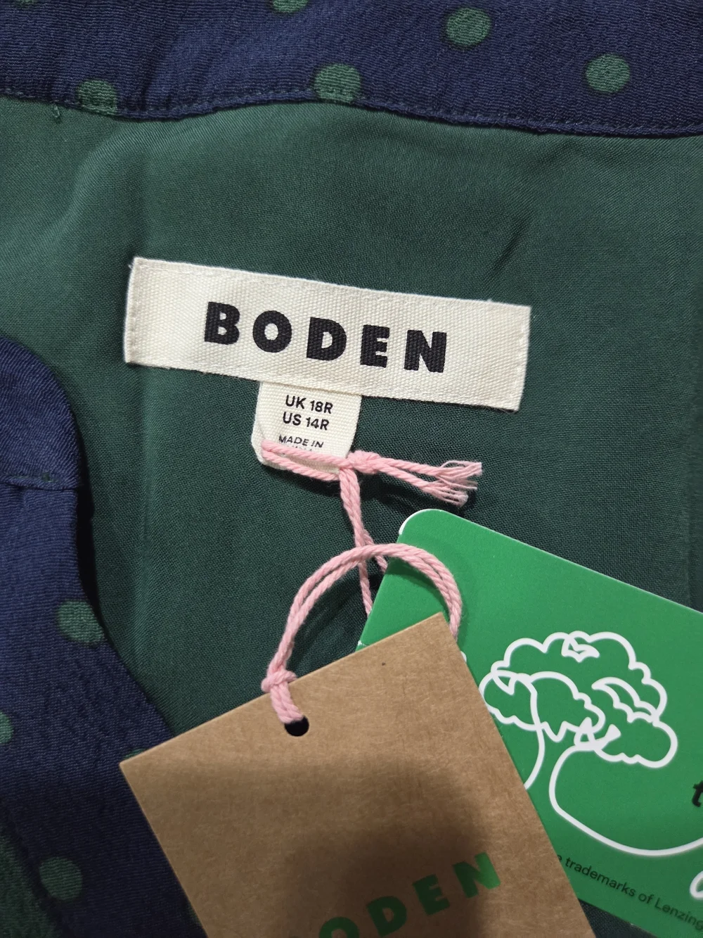 Boden Green Midi Dress with Navy Trim - Size 14R - Picture 5 of 9